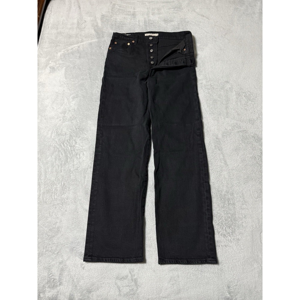 Levis Jeans Womens 27 Black Ribcage Straight Ankle Button Fly Dark Wash 27x28